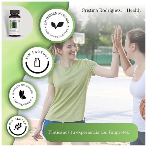 CRISTINA RODRIGUEZ Inuprotek Suplemento Alimenticio 60 Cápsulas 500mg Minerales Proteina Deshidratada de Bovino Sin Gluten Zinc Magnesio 