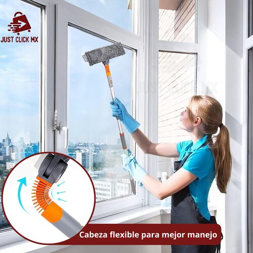 Kit Limpiador de Ventanas y Vidrios Extensible Giratorio.