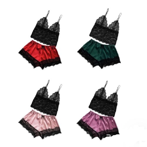 Pijama con encaje para mujer 2 piezas