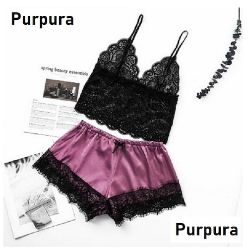 Pijama con encaje para mujer 2 piezas