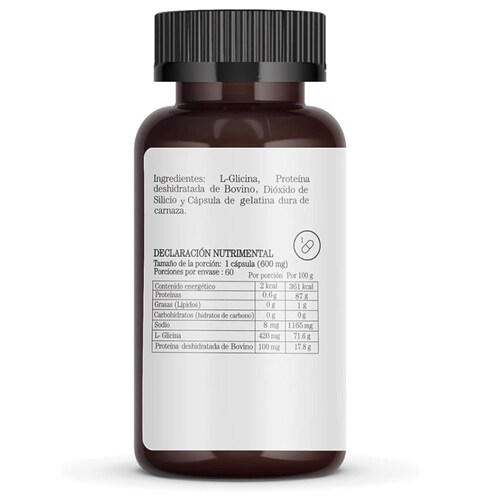 CRISTINA RODRIGUEZ Kinzo Suplemento Alimenticio 60 Cápsulas 600mg Sin Gluten Glicina Proteina Deshidratada de Bovino 