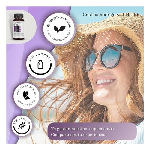 CRISTINA RODRIGUEZ Vitat Suplemento Alimenticio 60 Cápsulas 400mg Componentes Vegetales Proteina Deshidratada de Bovino Antioxidante 