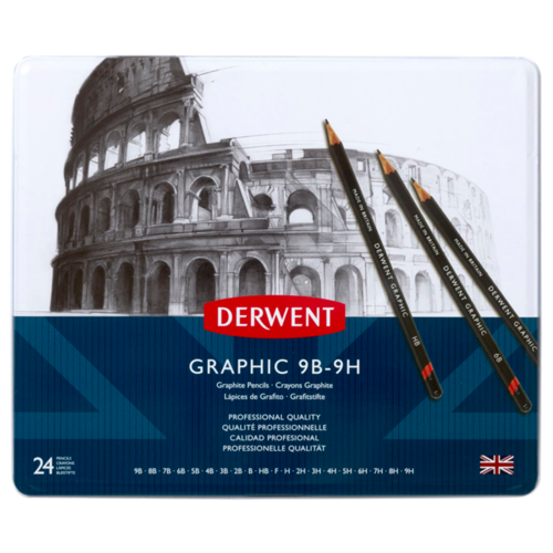 Caja Metálica Con 24 Lápices De Grafito Graduados Derwent # 34202