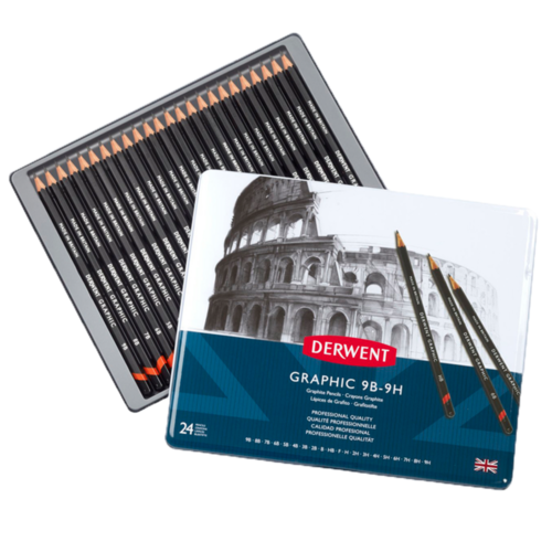 Caja Metálica Con 24 Lápices De Grafito Graduados Derwent # 34202