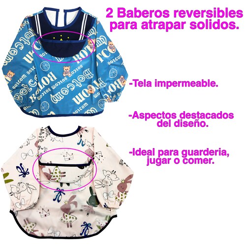Baberos Tela Impermebles Pana Manga Larga Niños Ecobaby Original.