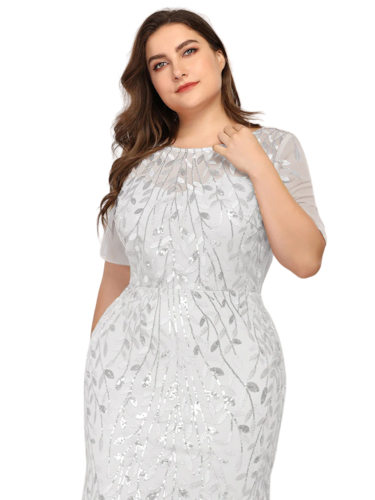 Vestido Elegante de Fiesta Largo Blanco Novia para Mujer Boda con Lentejuela Sirena Manga Corta T Ch a Talla Extra