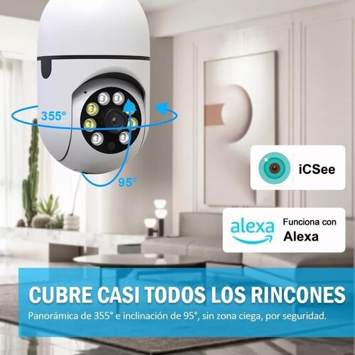Cámara De Seguridad Foco Hd 1080p Wifi Exterior/interior360º 