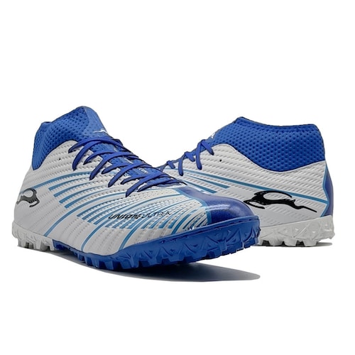 Tenis Unión TURF Blanco Azul Rey Fútbol Rápido Calcetín 