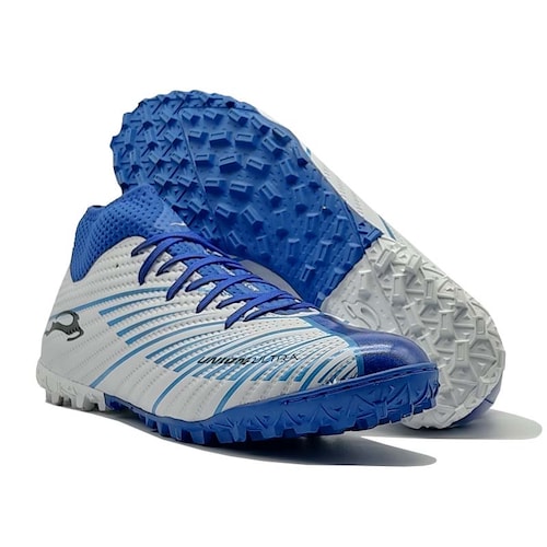 Tenis Unión TURF Blanco Azul Rey Fútbol Rápido Calcetín 