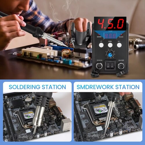 2 In 1 Lcd Estacion De Soldar Pistola De Calor Y Cautín 700w