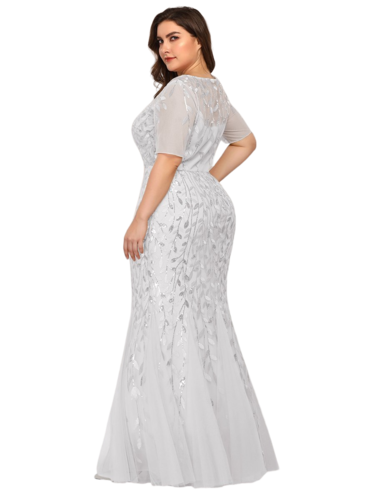 Vestido Elegante de Fiesta Largo Blanco Novia para Mujer Boda con Lentejuela Sirena Manga Corta T Ch a Talla Extra