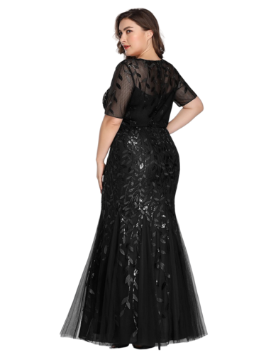 Vestido Elegante de Fiesta Largo Negro para Mujer con Lentejuela Sirena Manga Corta T Ch a Talla Extra