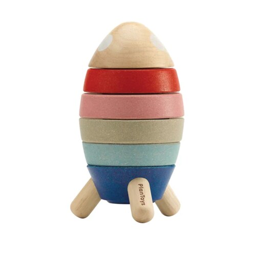 Stacking Rocket Plan Toys juguete didáctico de madera multicolor