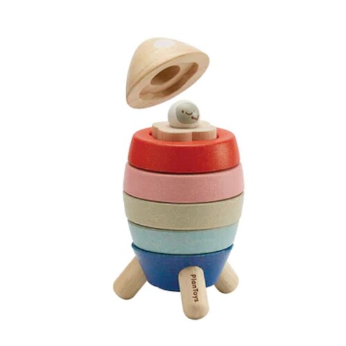 Stacking Rocket Plan Toys juguete didáctico de madera multicolor