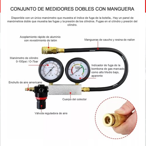 Probador De Fugas Cilindro Compresión Calibre Motor Gasolina