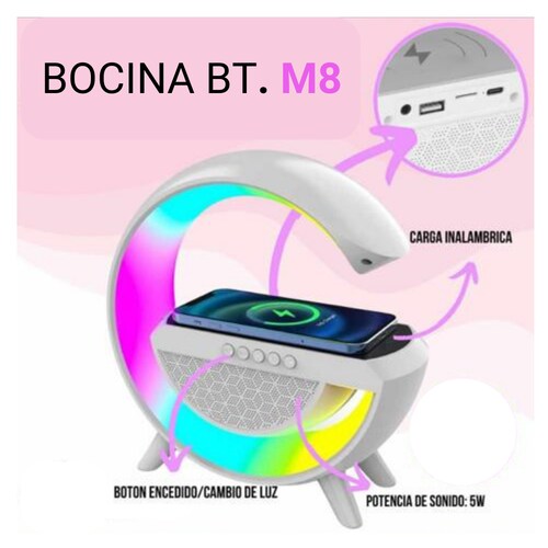 Bocina Bluetooth con cargador inalámbrico y Lámpara diferentes tonos