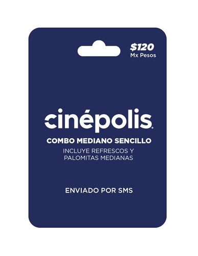 Cinépolis Combo Mediano Sencillo, tarjeta prepago, pin digital, refresco y palomitas medianas