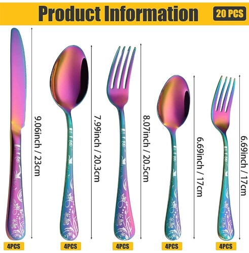 Juego de cubiertos tornasol con diseño 20 piezas 
