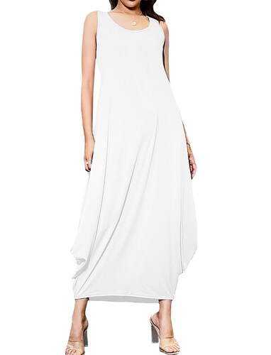 Vestido holgado casual fresco juvenil largo dama mujer xally 1 cuello redondo sin mangas