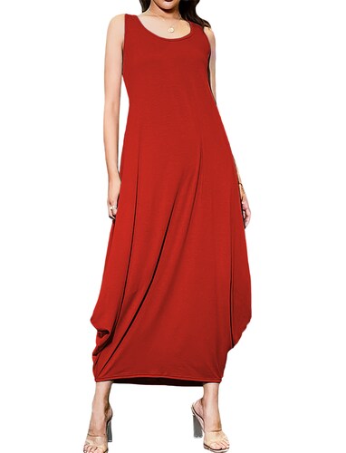 Vestido holgado casual fresco juvenil largo dama mujer xally 1 cuello redondo sin mangas