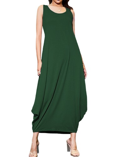 Vestido holgado casual fresco juvenil largo dama mujer xally 1 cuello redondo sin mangas