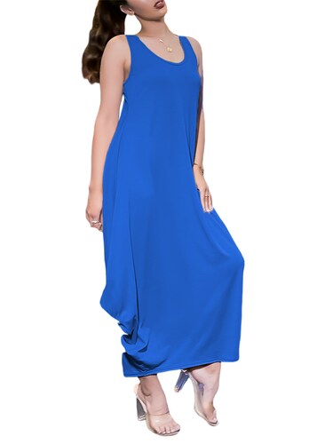 Vestido holgado casual fresco juvenil largo dama mujer xally 1 cuello redondo sin mangas