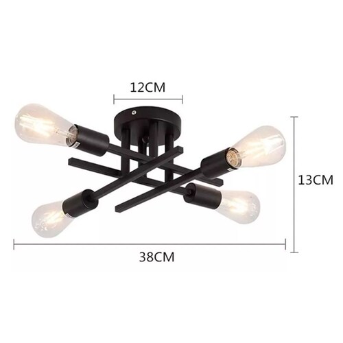 Lámpara De Techo Colgante Iluminación Moderna Negro 4 Luces