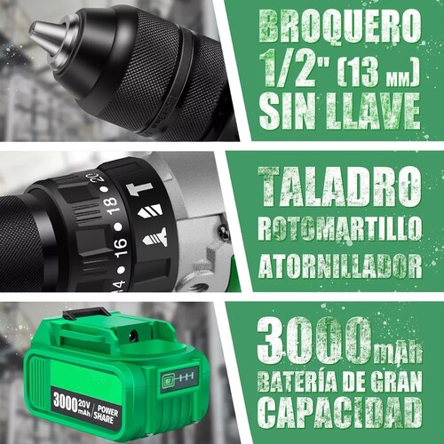 Taladro Rotomartillo 1/2'' Con 2baterías 3.0ah