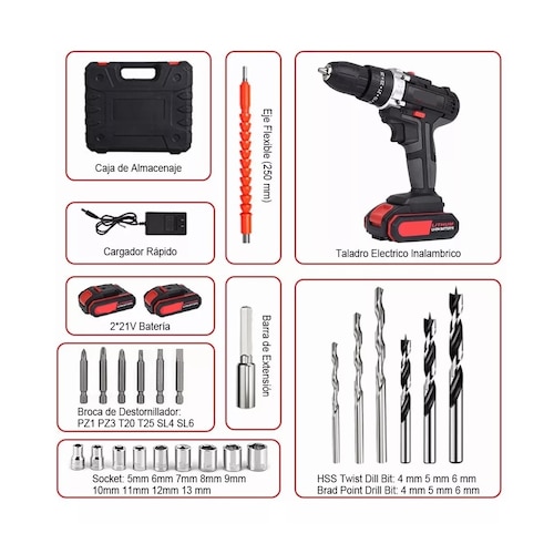 Kit Taladro Inalámbrico Multifuncional Con 2 Baterías