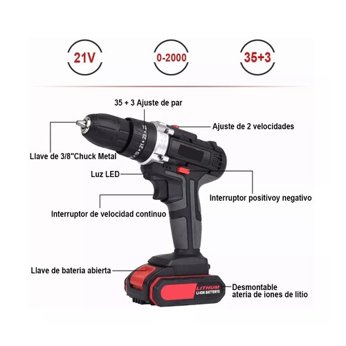 Kit Taladro Inalámbrico Multifuncional Con 2 Baterías