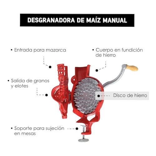 Desgranadora de Maíz Manual Capacidad 110kg/h, Karlen, Ptd-020, Color Roja