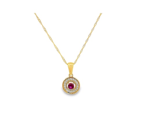 Collar Gargantilla Oro 10k Horoz Cirlulo piedra roja 45cm Si104.