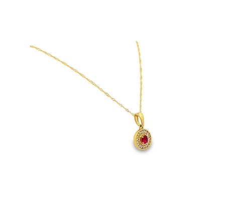 Collar Gargantilla Oro 10k Horoz Cirlulo piedra roja 45cm Si104.