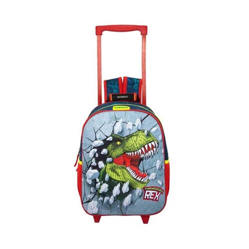 Mochila escolar infantil multicolor con ruedas marca Chenson para niño, con Tiranosaurio Rex, mod. 1101005