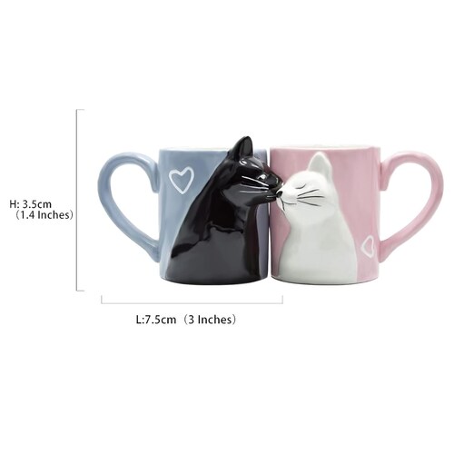 Juego de Tazas de Cerámica BigNoseDeer para Café Capacidad de 350 ml, Diseño Beso de Gato