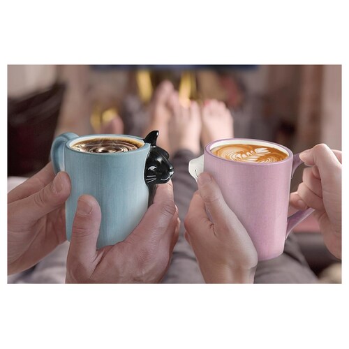 Juego de Tazas de Cerámica BigNoseDeer para Café Capacidad de 350 ml, Diseño Beso de Gato