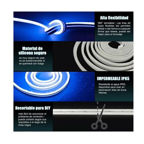 Tira De Led Neón Flexible 5m Manguera Uncolor Decorativo 12v Azul