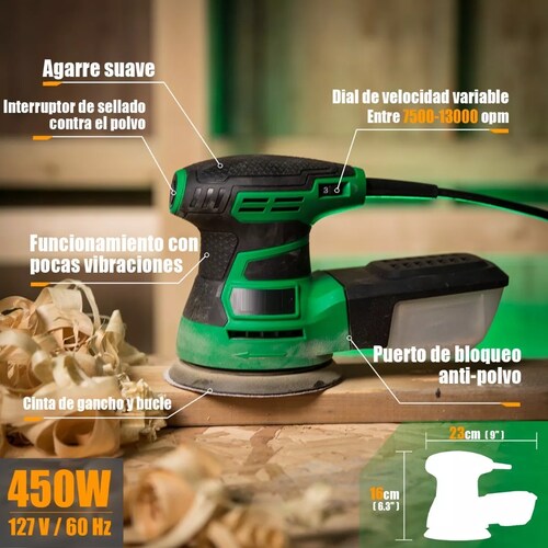 Lijadora Roto Orbital 5'' De 13000 Opm 450w Verde