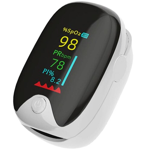 Oxímetro para botiquín MXOXW-002-9 2 pzas Blanco Rango de Medición 70porciento -99porciento Spo2 30BPM-240BPM mas menos 2BPM o mas menos 2porciento PR 2xAAA No Incluidas OxiPulseWhite