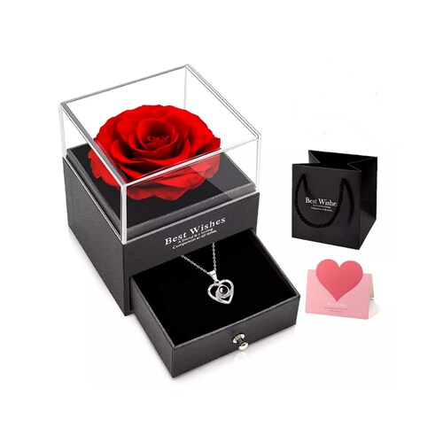 Flores De Rosa Eterna Con Regalo De Collar Para Mujeres