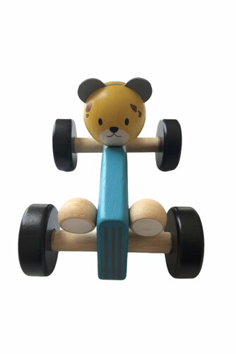 Cheetah racing car Plan Toys juguete didáctico de madera color azul