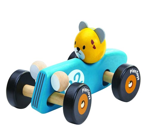 Cheetah racing car Plan Toys juguete didáctico de madera color azul