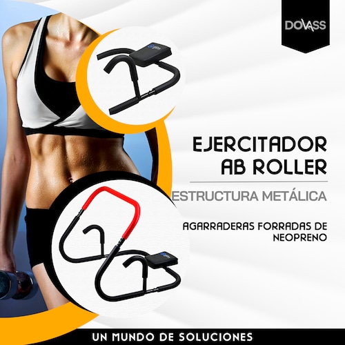 Ejercitador AB Roller 61.5x61.5x60cm  Estructura metálica Agarraderas forradas de neopreno proporciona una forma efectiva y versátil de fortalecer el abdomen, el core y otros grupos musculares