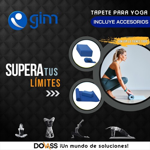 Tapete de EVA para yoga de 30.9 x173 cm con correa ejercitadora y ladrillos de 13.9 x 22.8 cm Yg02 Gim Color Azul