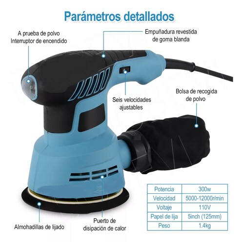Kit Lijadora Roto Orbital 6 Variaciones De Velocidad 300w 