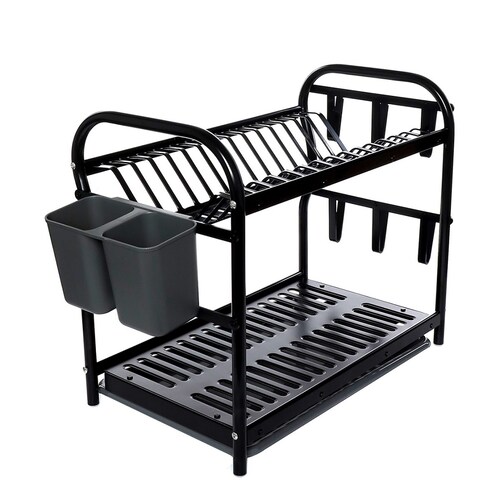 Escurridor de Trastes Platos Fregadero Moderno Aluminio Negro