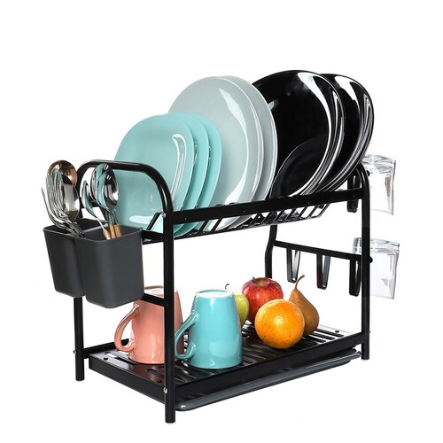 Escurridor de Trastes Platos Fregadero Moderno Aluminio Negro