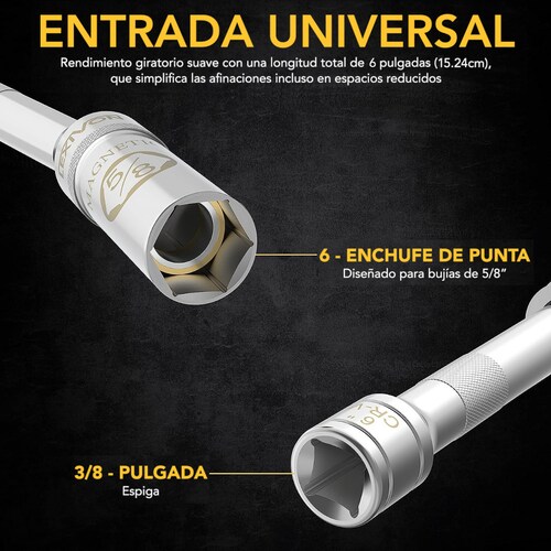 Dado Llave Bujía 5/8 Magnético LEXIVON giratorio largo 15cm.