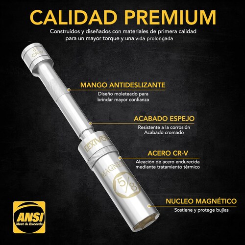 Dado Llave Bujía 5/8 Magnético LEXIVON giratorio largo 15cm.