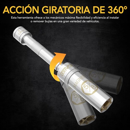 Dado Llave Bujía 5/8 Magnético LEXIVON giratorio largo 15cm.